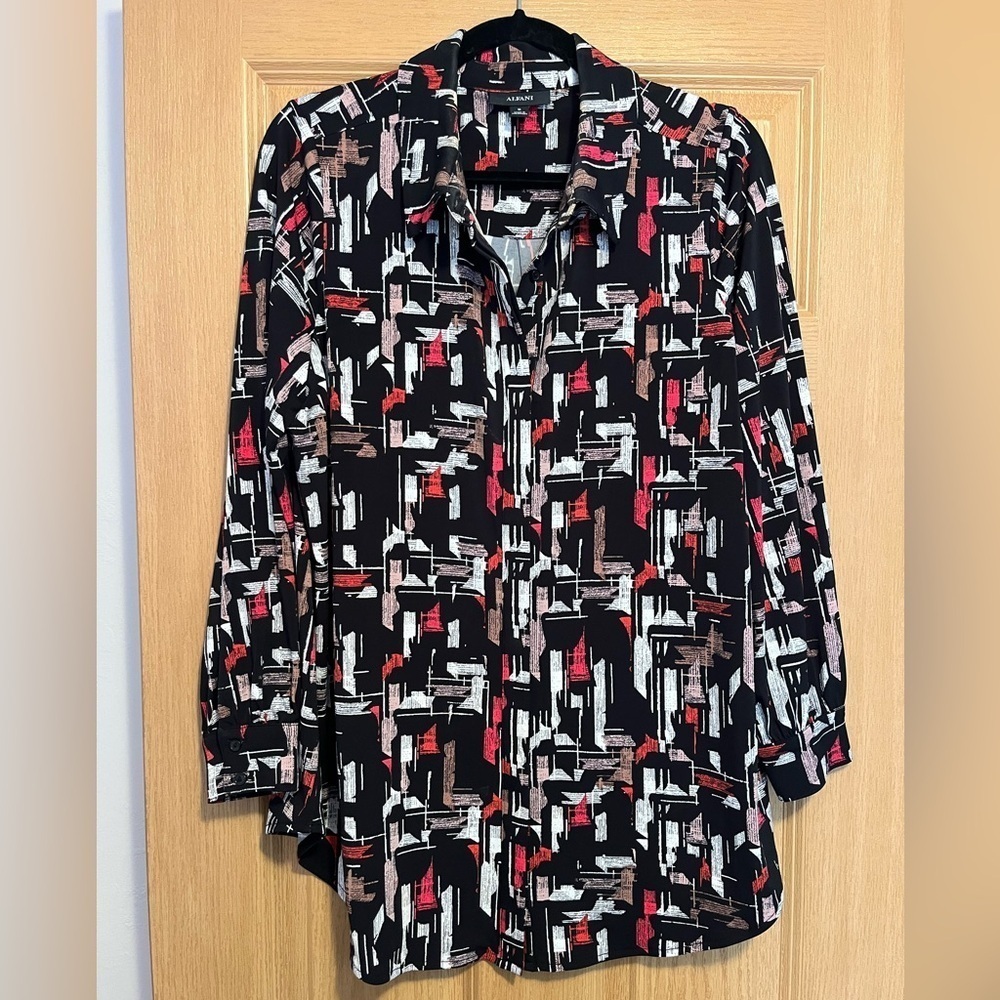 Red and Black Alfani Long Sleeve Blouse
